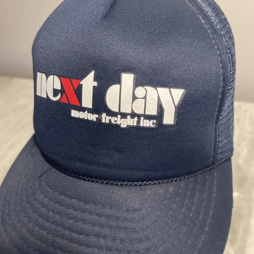 VINTAGE Next Day Motor Freight Hat Cap Snap Back Blue Mesh Trucker Mens 80s 90s